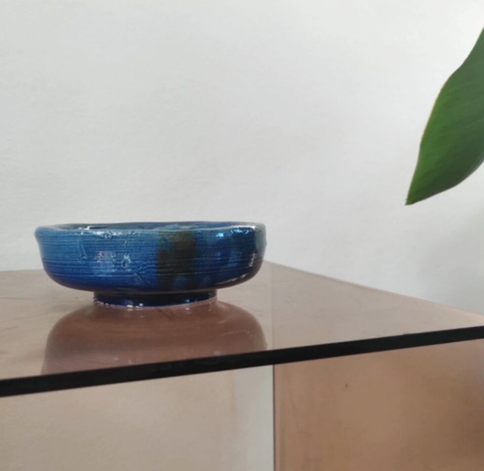 Vide-poches artisanal vintage bleu cobalt en céramique