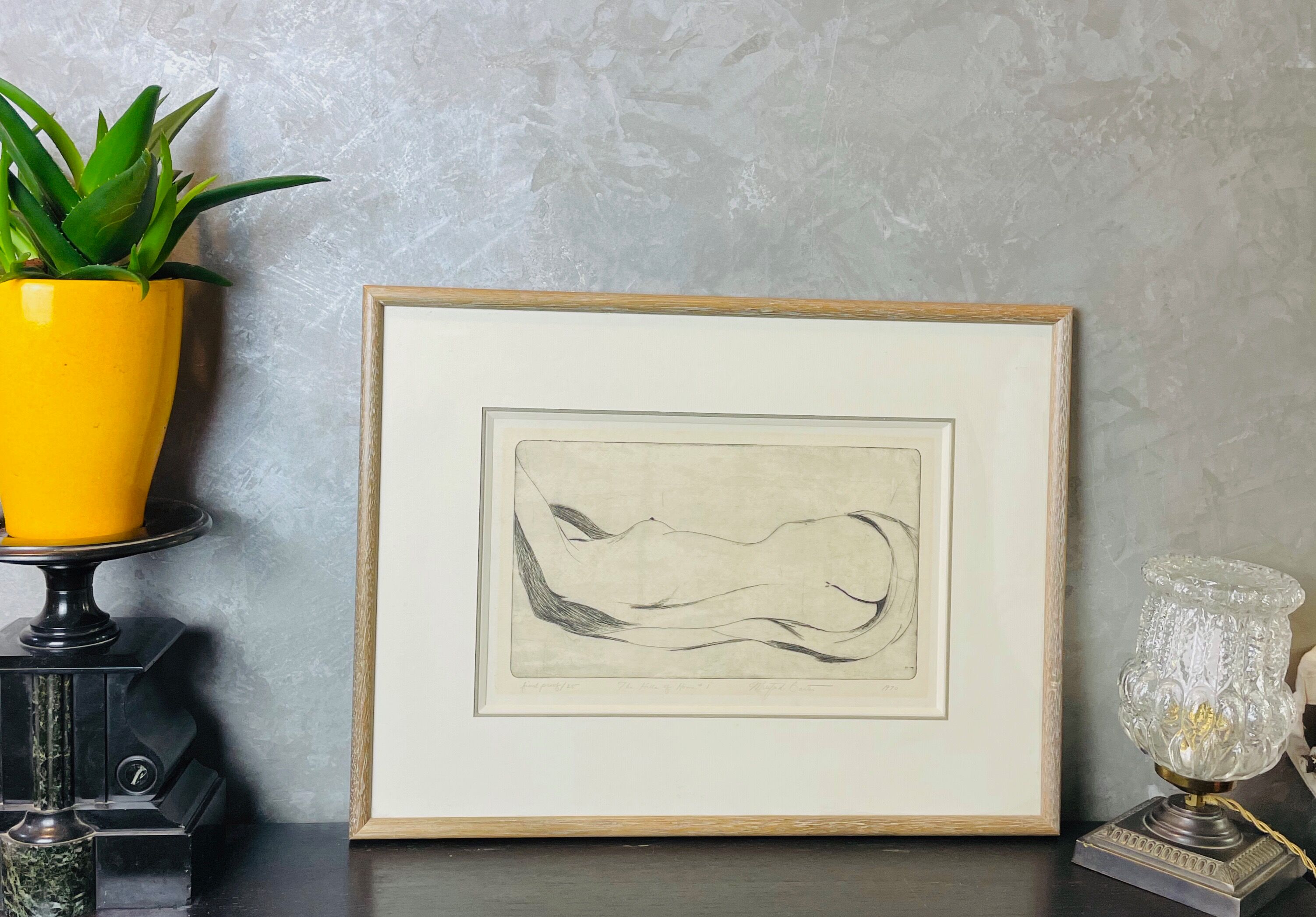 Signed painting sketch The Hille of Home by Muford Carter, wood frame