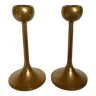 Pair of Scandinavian brass tulip foot candlesticks