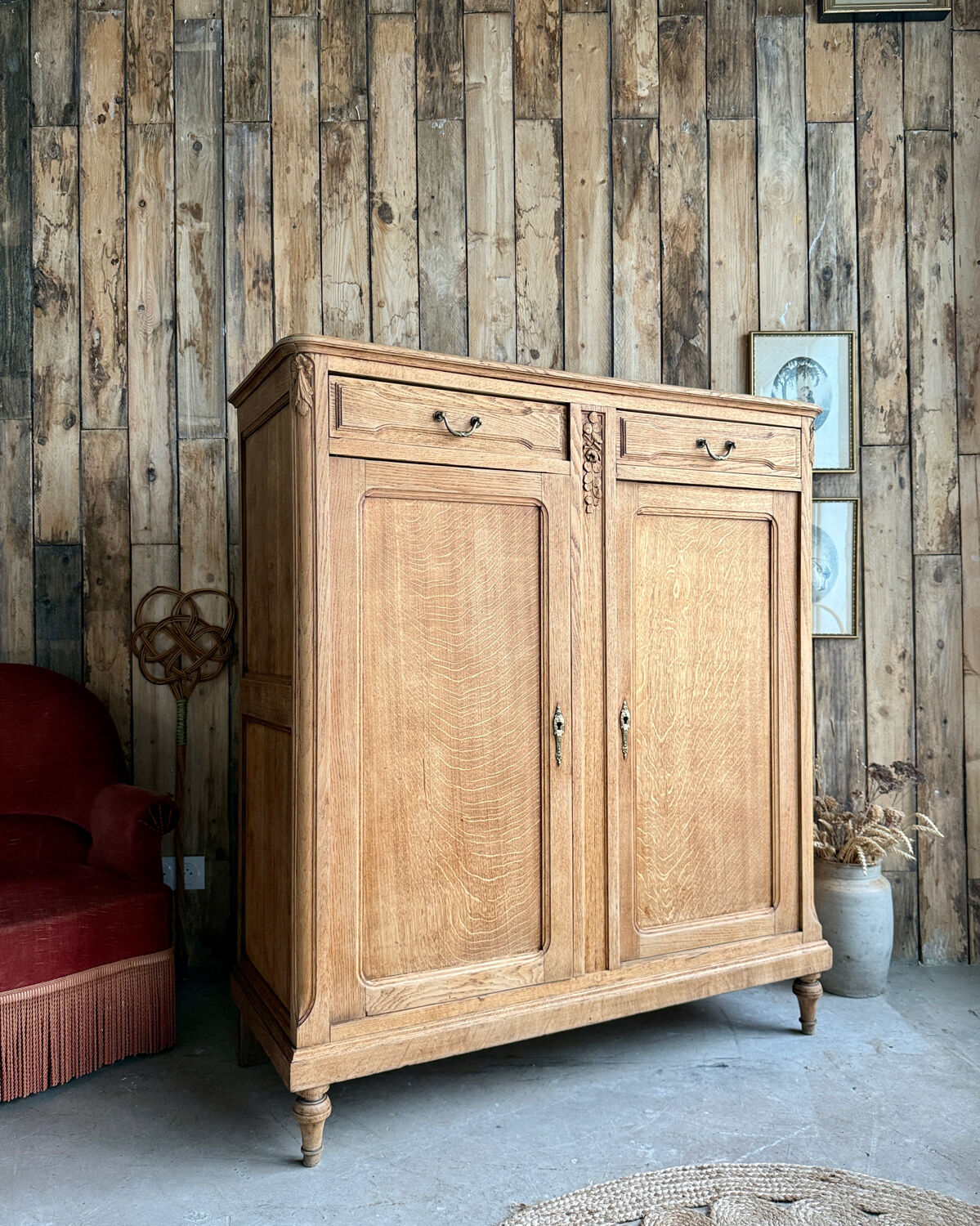 Large antique high oak sideboard