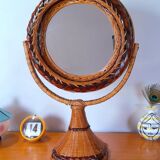 Miroir psyché en rotin 70s