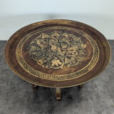 Moroccan table with painted sheet metal top and mother-of-pearl inlay