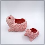 2 cache-pots zoomorphe en céramique rose