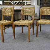Set of 6 woven rope chairs by Adrien Audoux & Frida Minet for Vibo Versoul 1940's