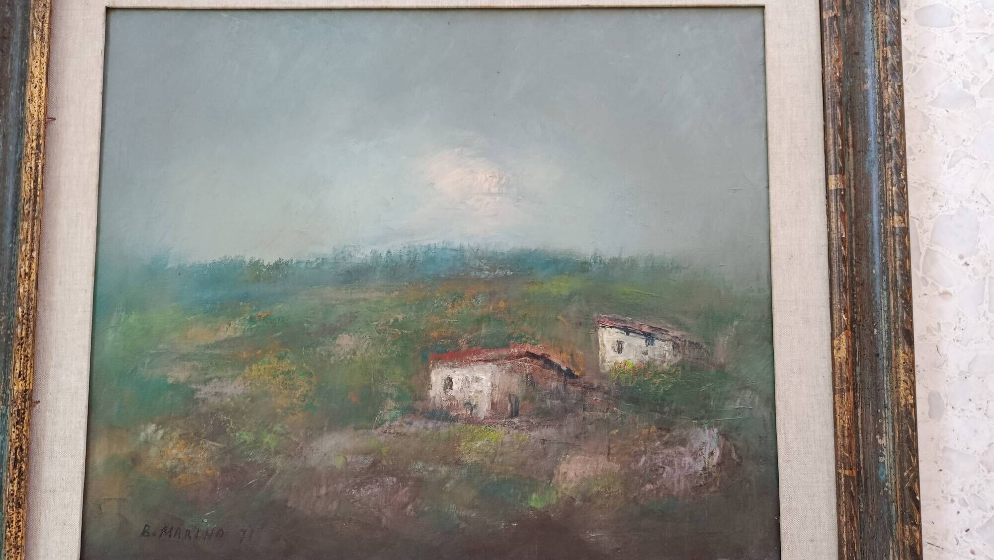 Oil canvas dwellings hill montferrat (piedmont italy) b. marino 1971