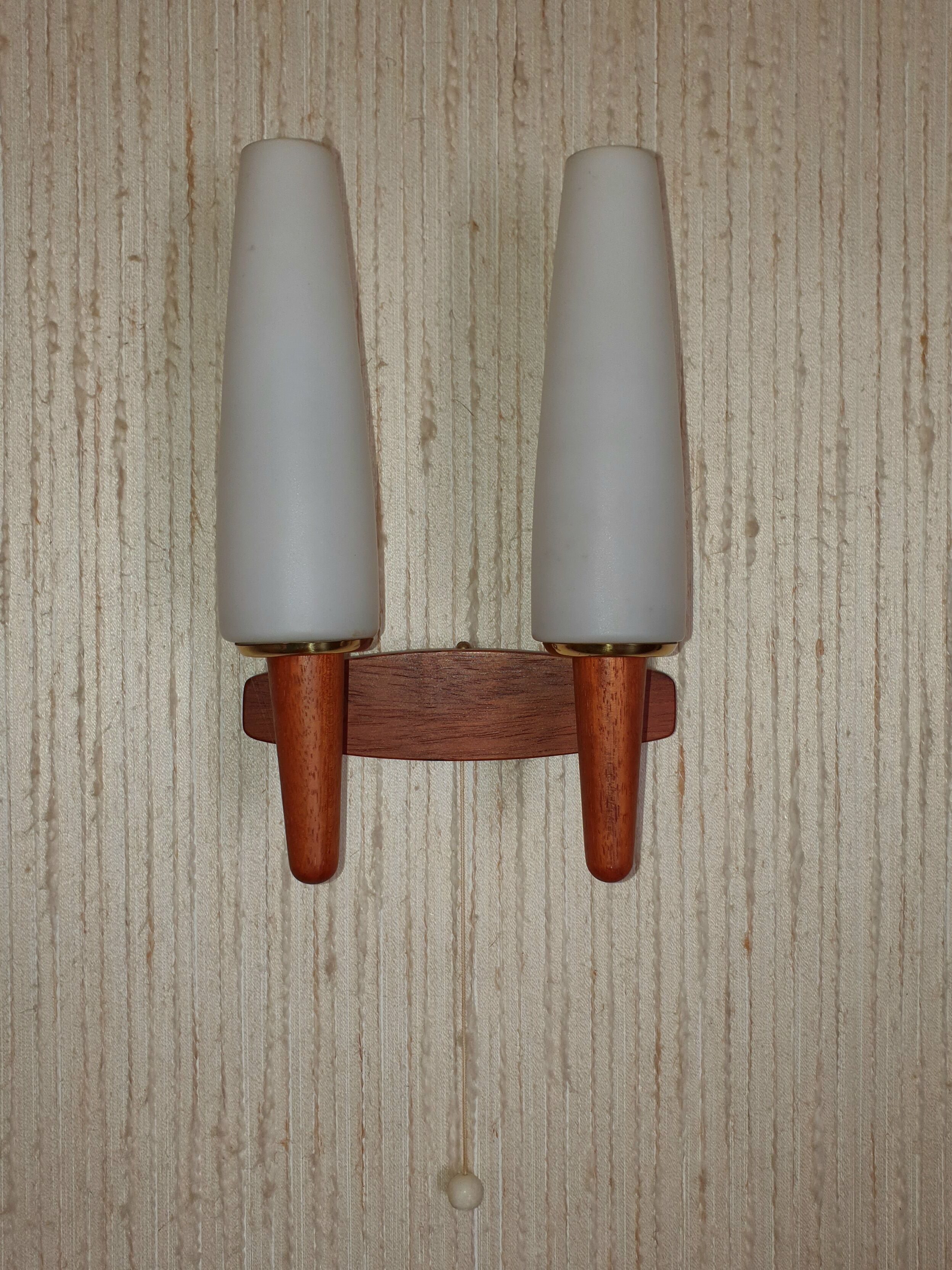 Pair of Scandinavian teak wall lamps with 2 burners 1960