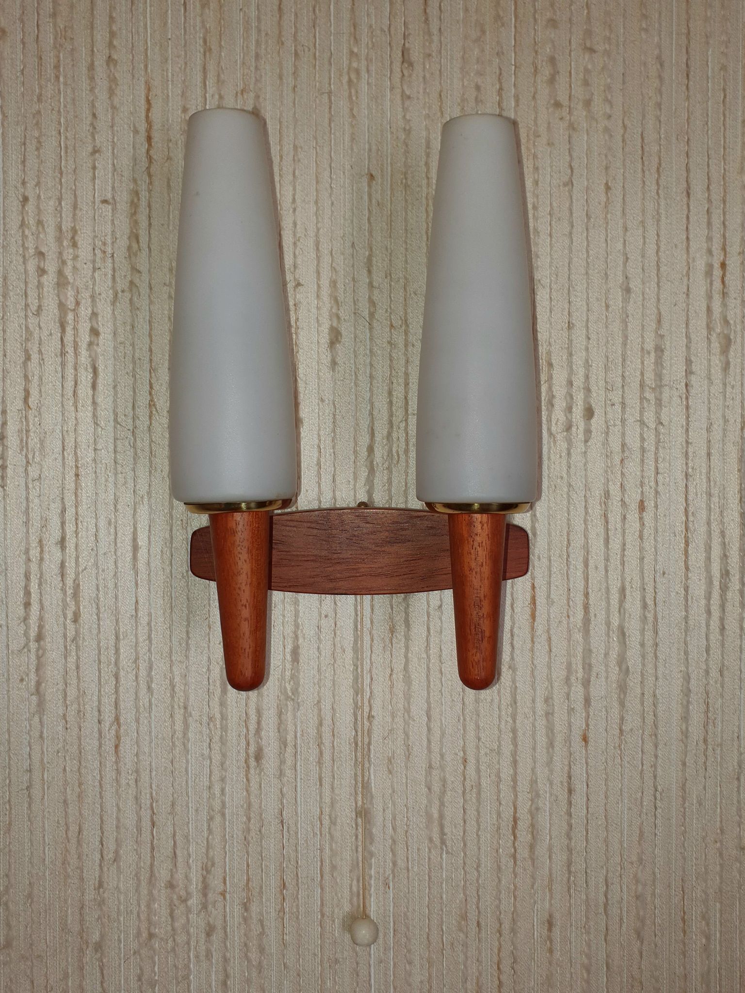 Pair of Scandinavian teak wall lamps with 2 burners 1960