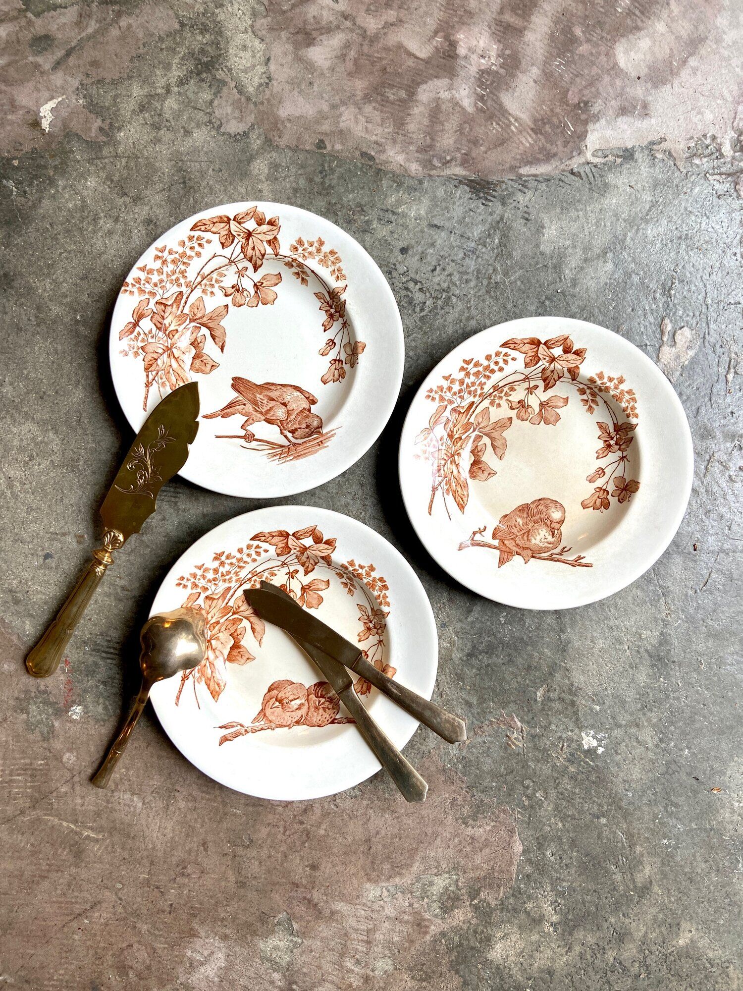 3 Longwy hollow plates in white and brown iron earth