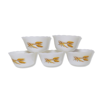 Anchor Hocking Fire King cups in opaline, Decor "Wheat", from the 1950s