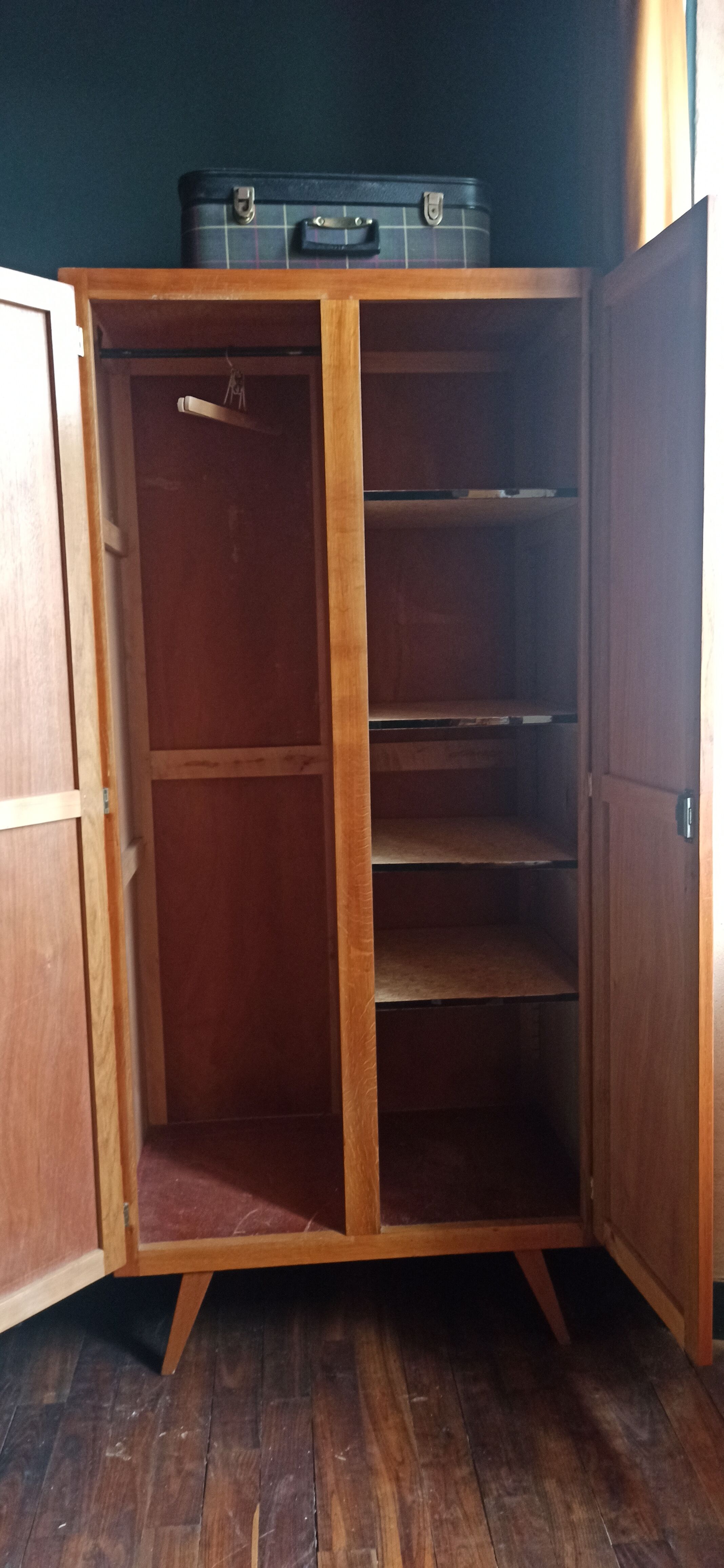 Parisian wardrobe / double wardrobe wooden cloakroom and vintage compass legs