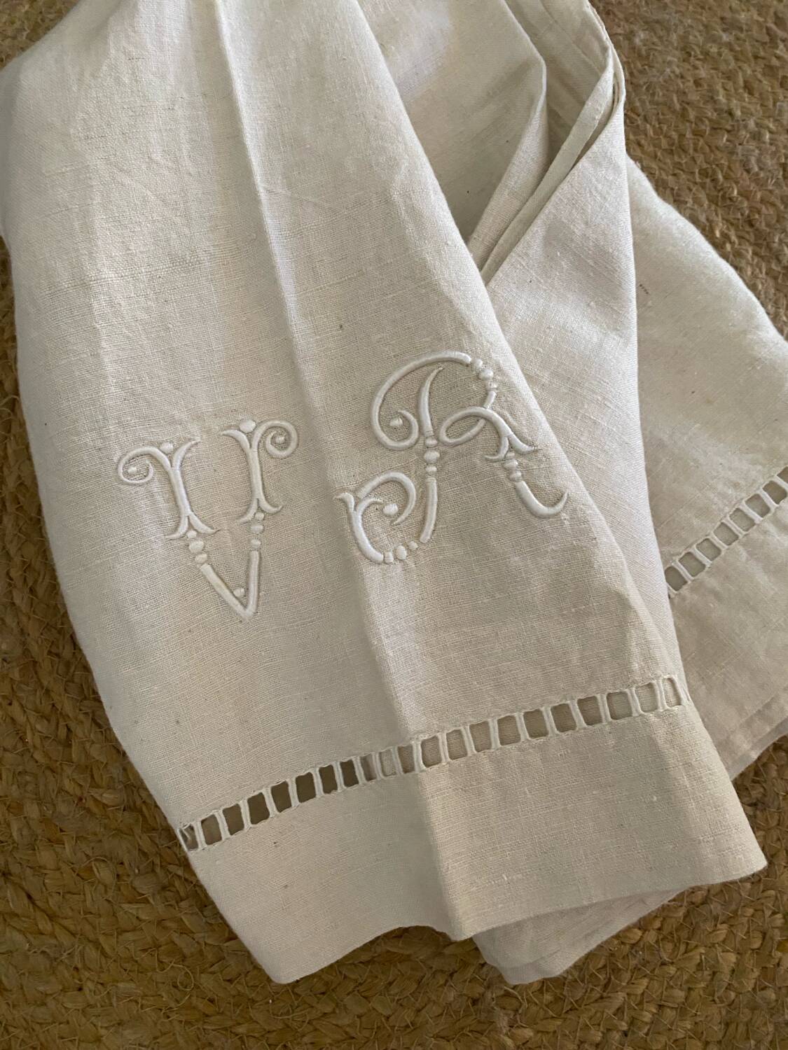 VR monogrammed cotton and linen sheet, 1900s