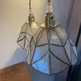 Pair of portable lamps in mother-of-pearl and brass