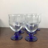 Set of 7 water/wine glasses on stems in vintage blue colors