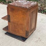 Art Deco bedside table in solid wood and marble, 1950s