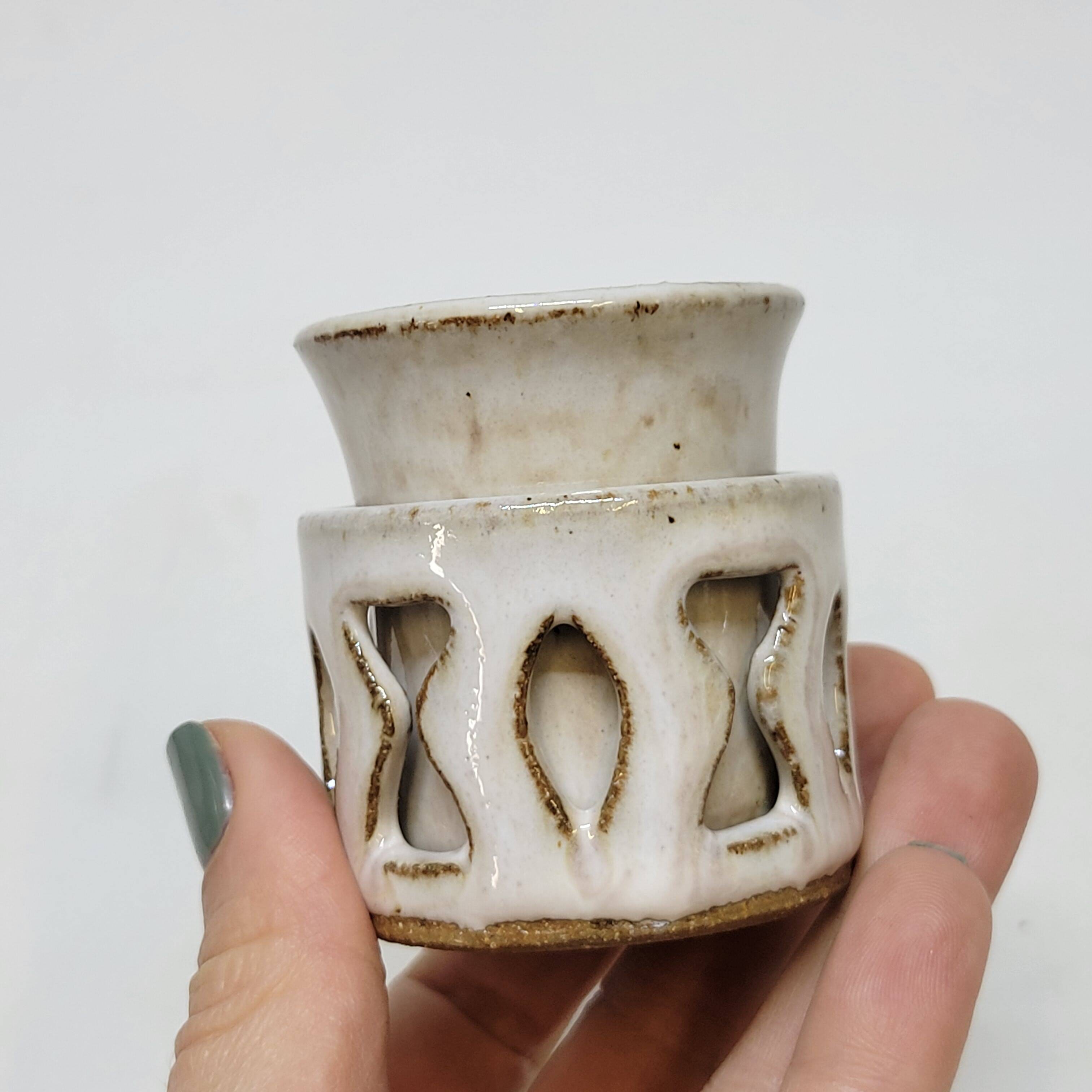 2 Ceramic Stoneware Egg Cups Signed by a Ceramist to Identify