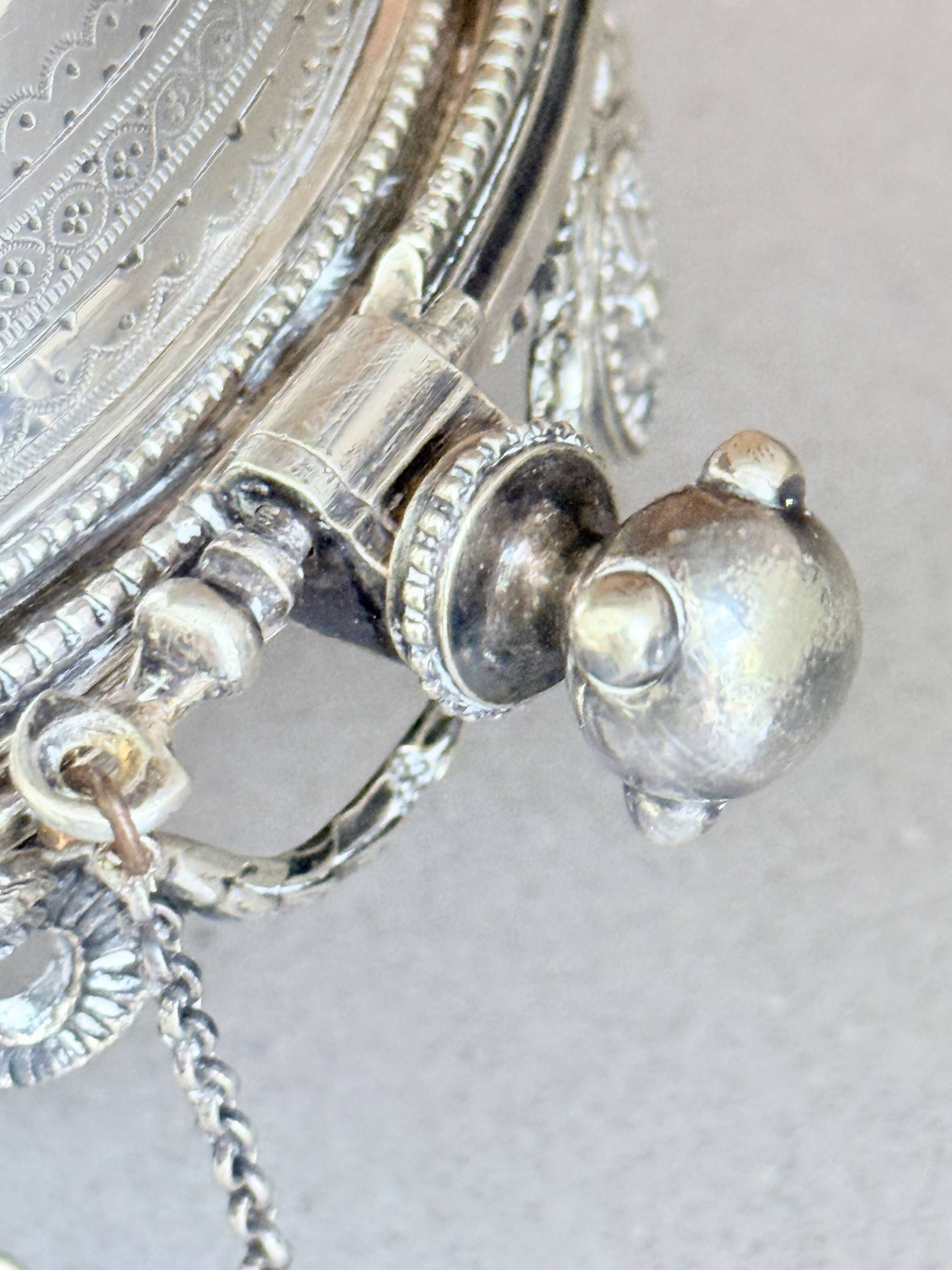 Antique English Silver-Plated Roll-Top Caviar Dish with Ram’s-Head Decoration