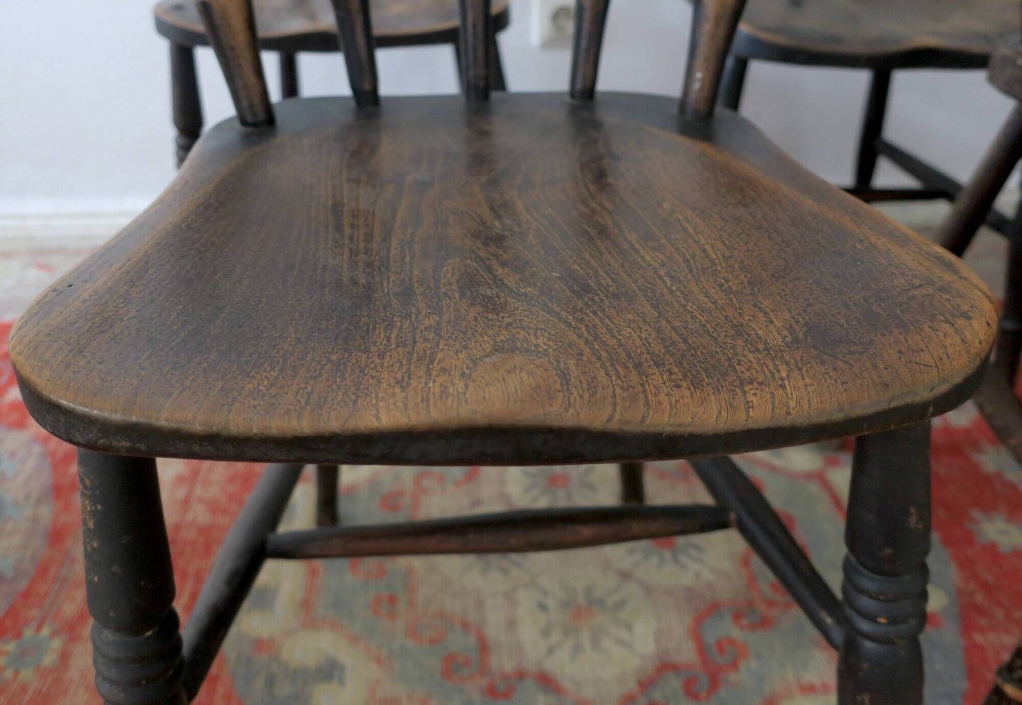 Antique set of 4 farmhouse patinated oak dining chairs, 19th century