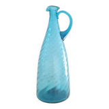 Tall twisted blue glass carafe