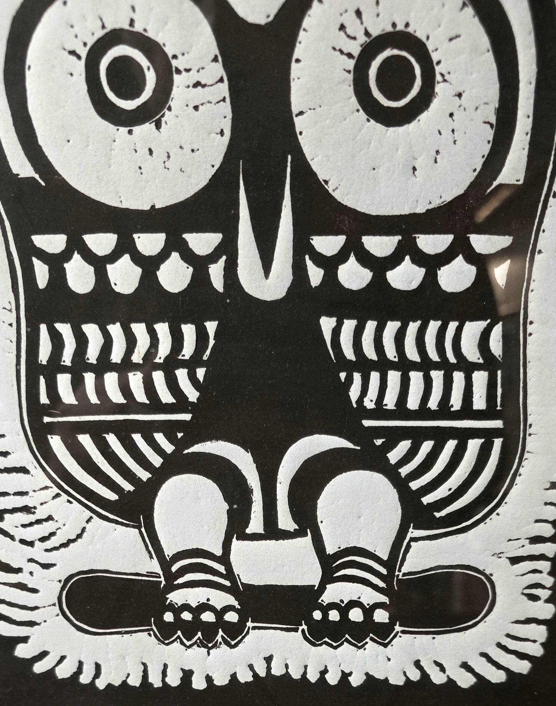 Eugène Fidler (1910-1990) Linocut "The Owl" 1987