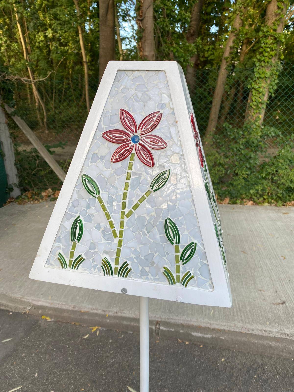 Pair of vintage mosaic glass lamps — Floral patterns