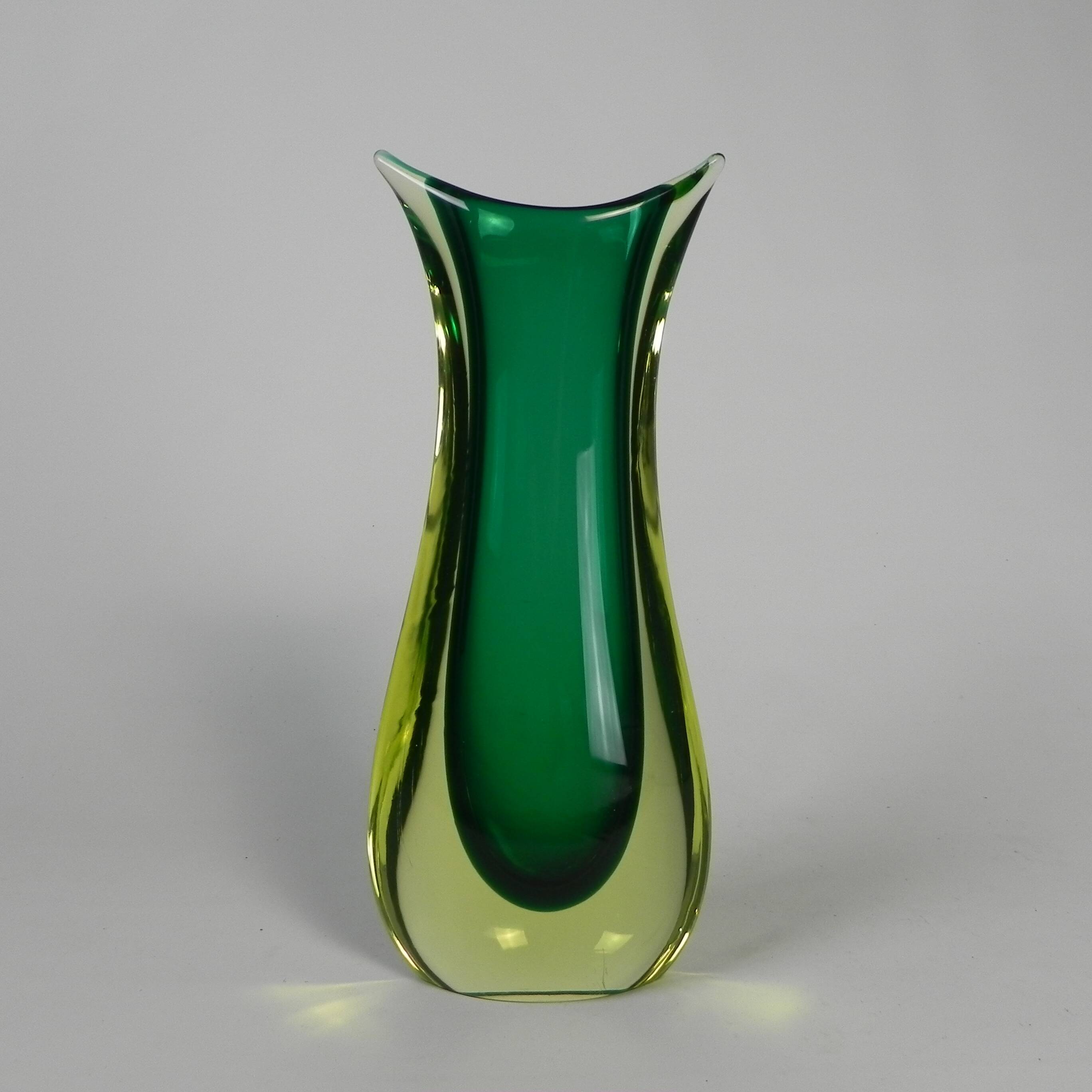 Murano Sommerso vase in green and amber yellow glass, 1960s