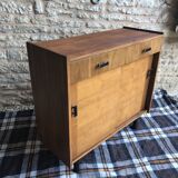 Vintage storage cabinet sideboard two sliding doors two drawers