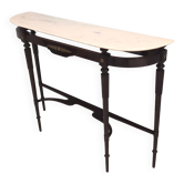 Table console vintage en hêtre avec plateau en marbre rose portugais, italie