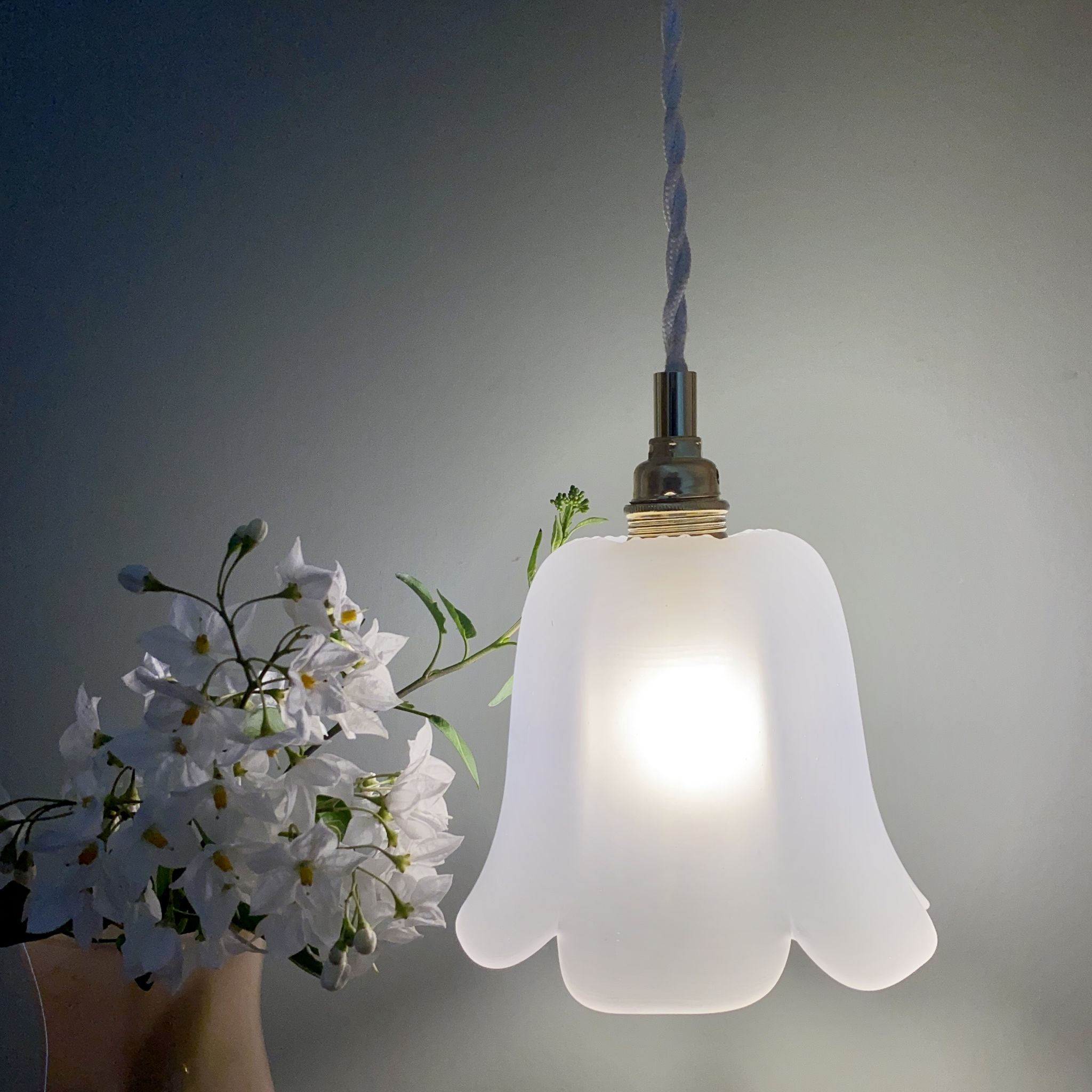 Vintage tulip pendant in frosted glass in the shape of a flower
