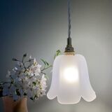 Vintage tulip pendant in frosted glass in the shape of a flower