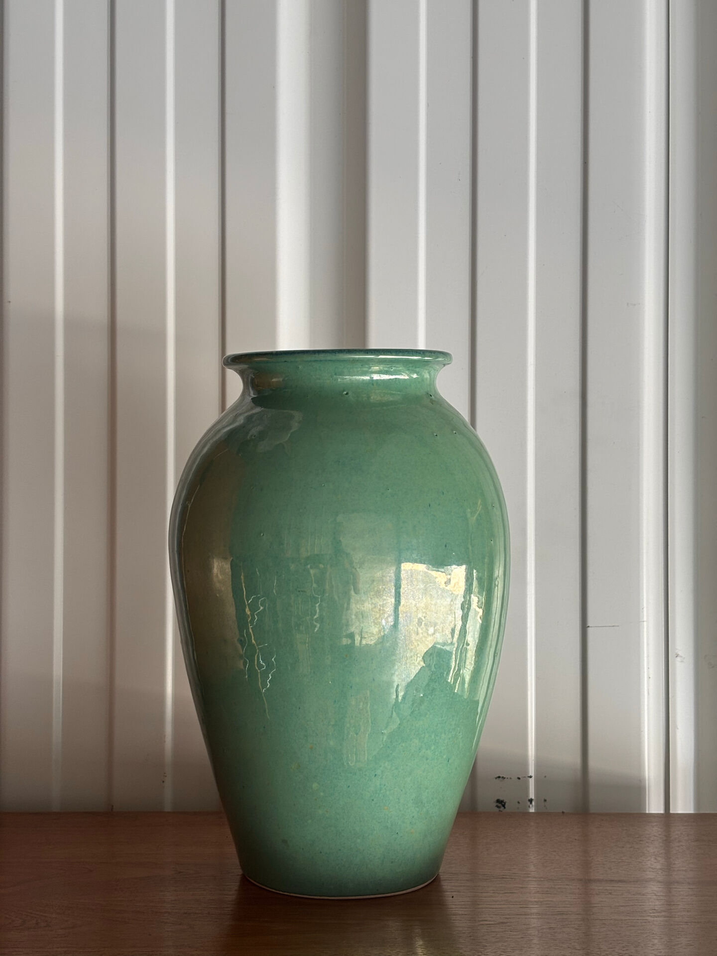 Jade green glazed ceramic vase, Vallauris 1950