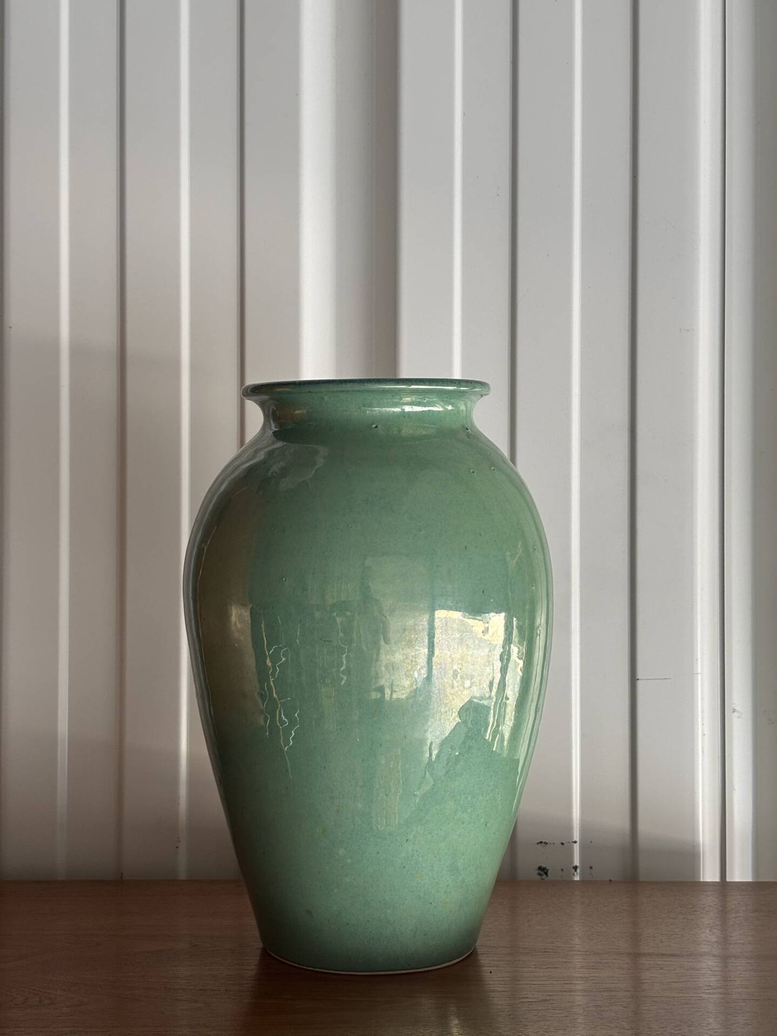 Jade green glazed ceramic vase, Vallauris 1950