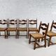 Set of 6 1950s chairs in wood and straw