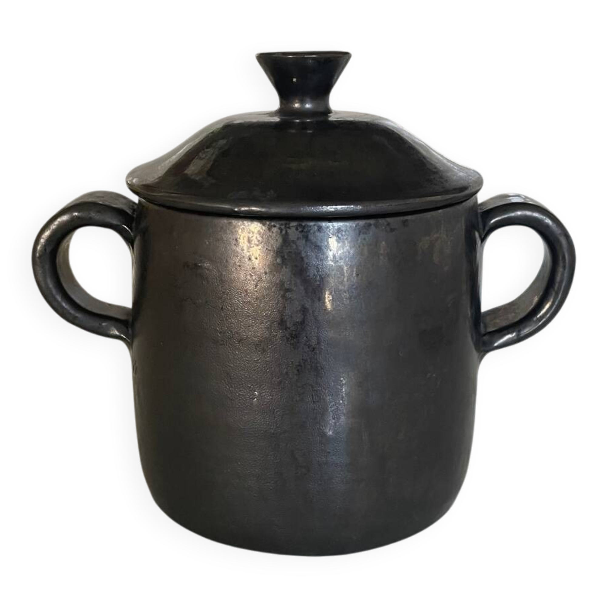 Black ceramic covered pot – Vallauris, 1950s