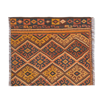 Vintage Orange Tribal Kilim, Geometric Design Wool rug- 95x110cm