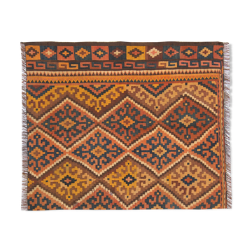 Vintage Orange Tribal Kilim, Geometric Design Wool rug- 95x110cm