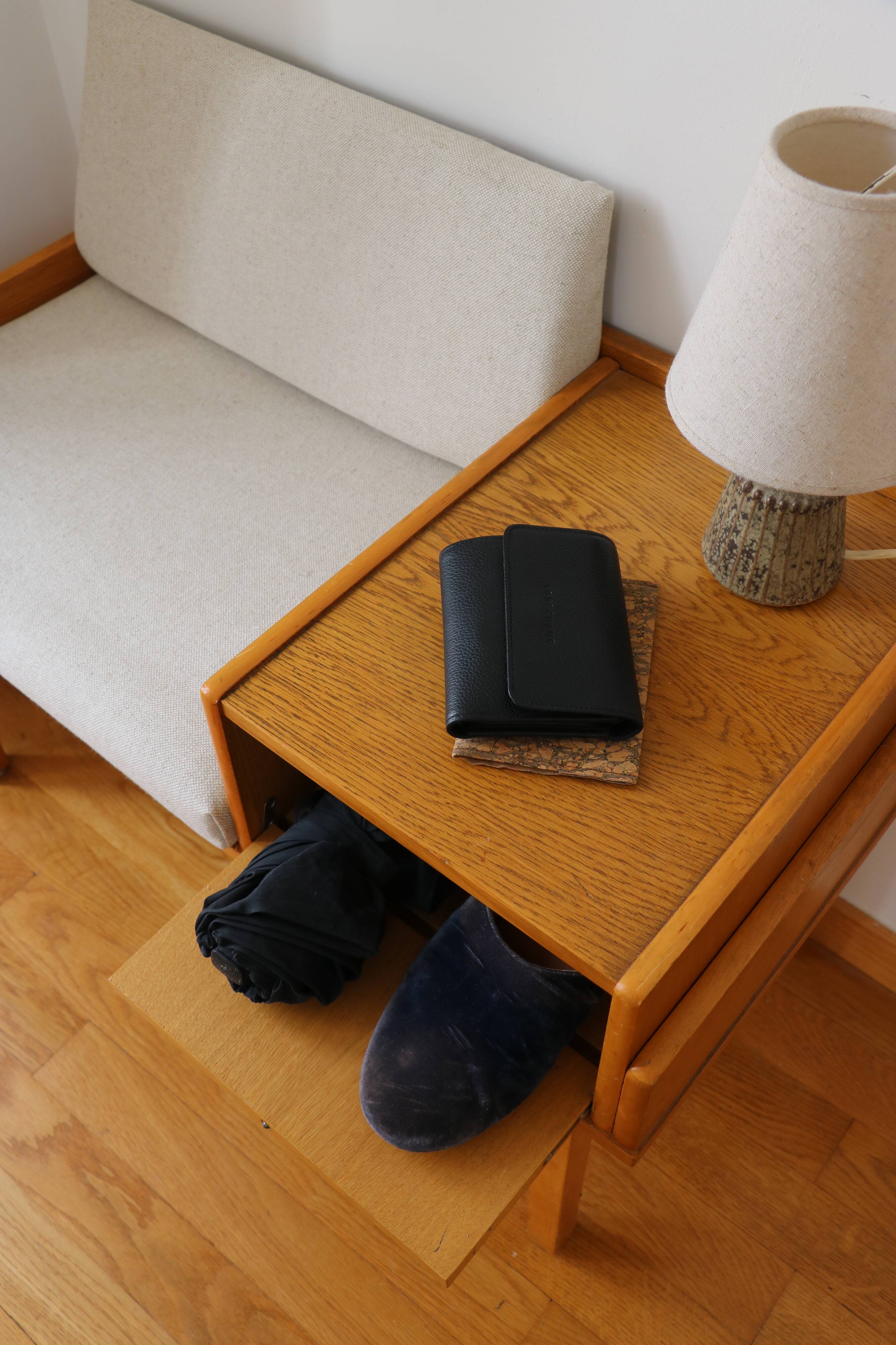 Entry bench, modular Scandinavian telephone bench, teak, 1960.