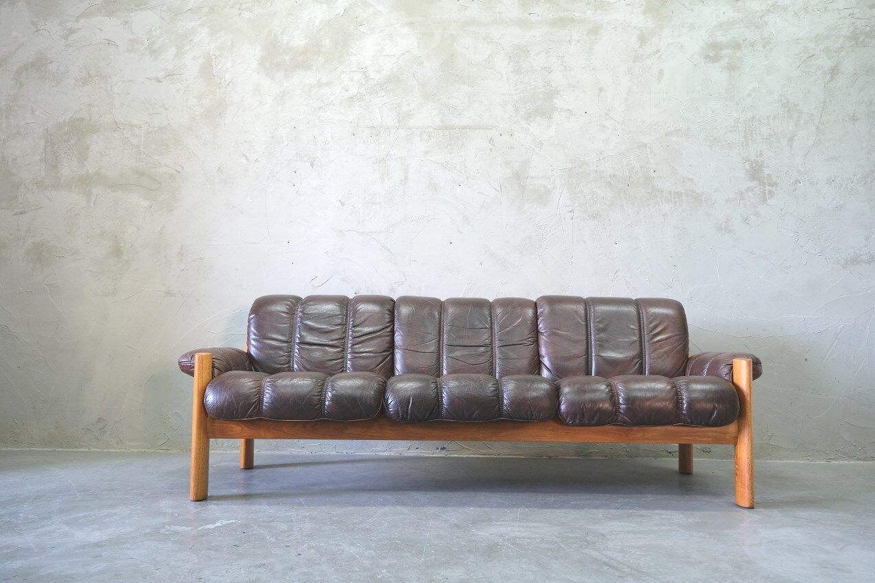 Mid-Century Teak and Leather 3-Seater Sofa from Ekornes, 1970s