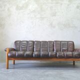 Mid-Century Teak and Leather 3-Seater Sofa from Ekornes, 1970s