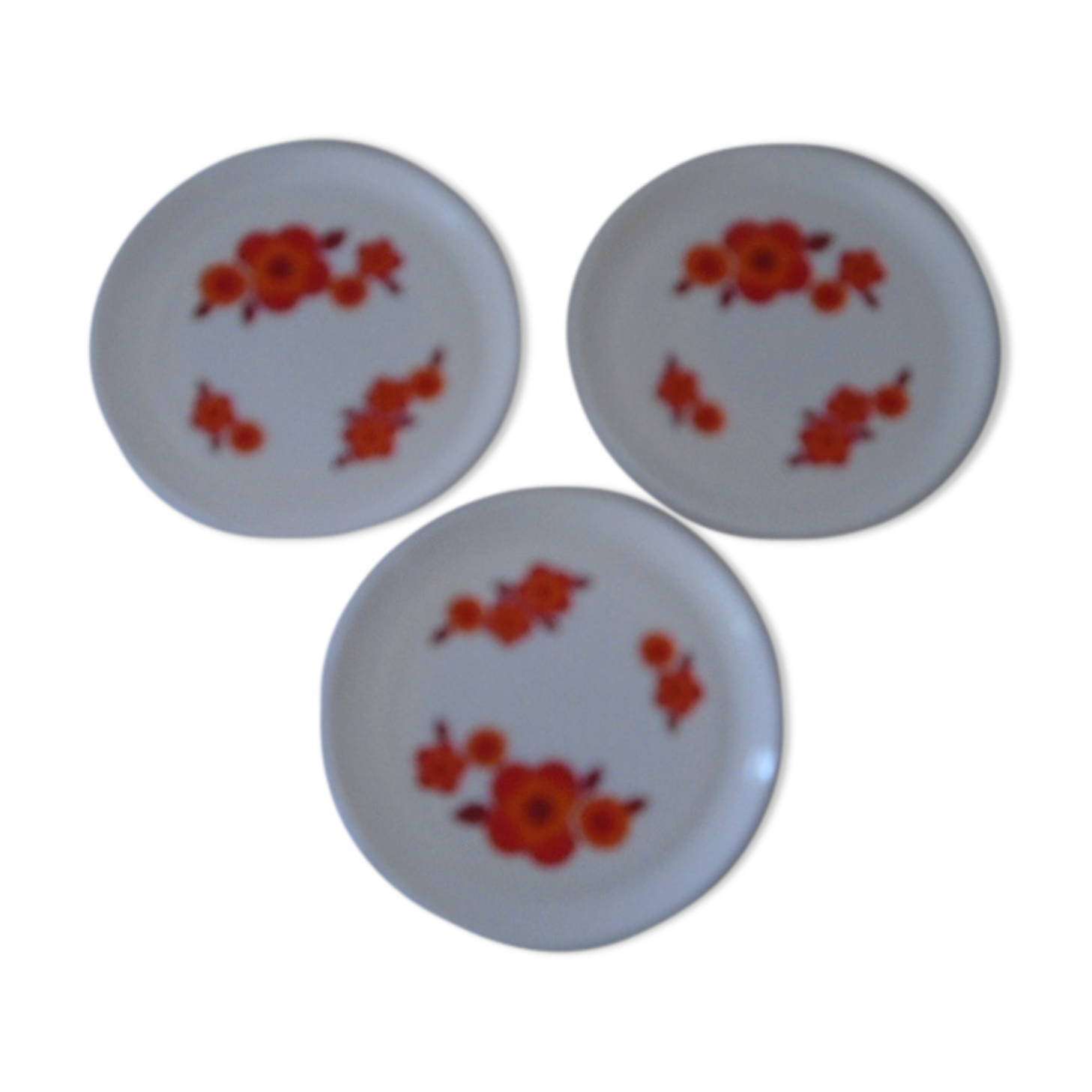 3 flat plates Lotus arcopal france orange diameter 22.5 cm