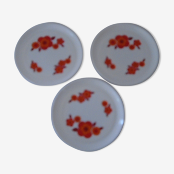 Set de 3 assiettes plates Lotus arcopal france orange diamètre  22,5 cm