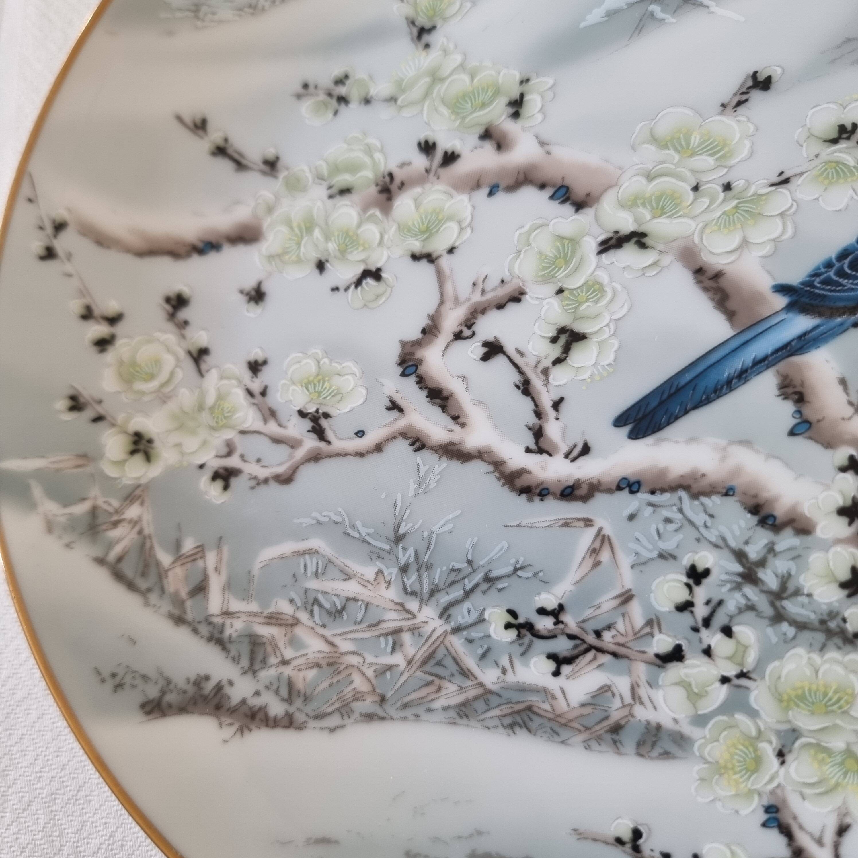 Pair of vintage Franklin Japanese hand-painted porcelain plates