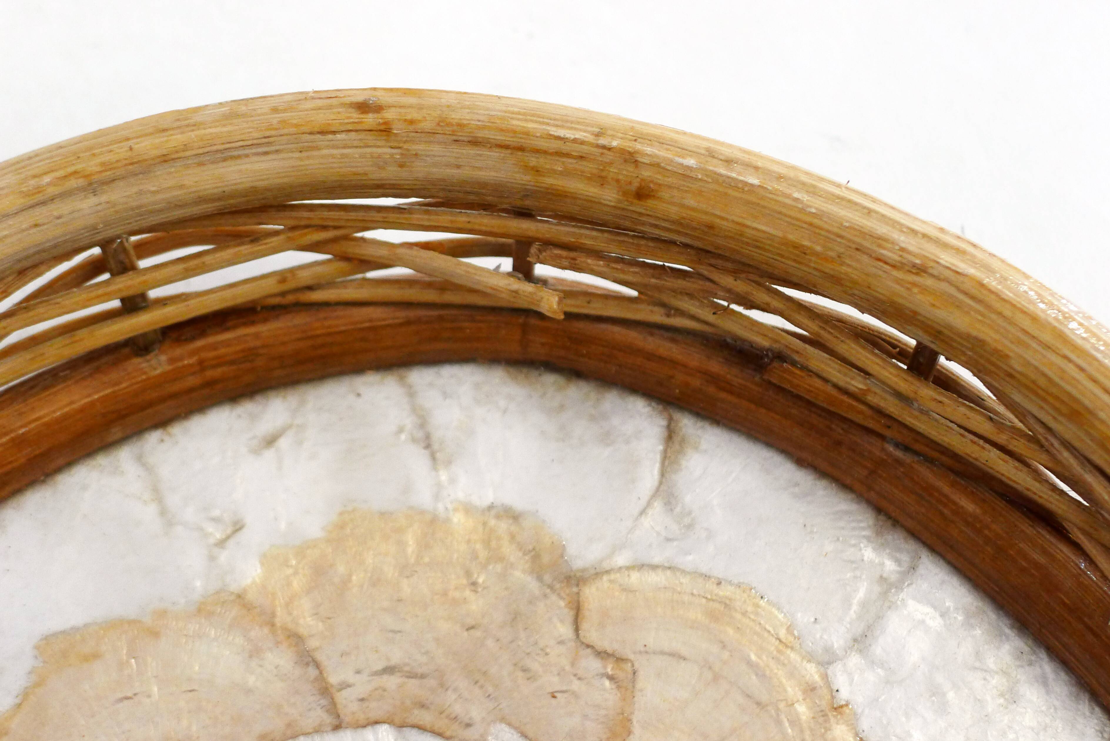 Mother-of-pearl and rattan tray