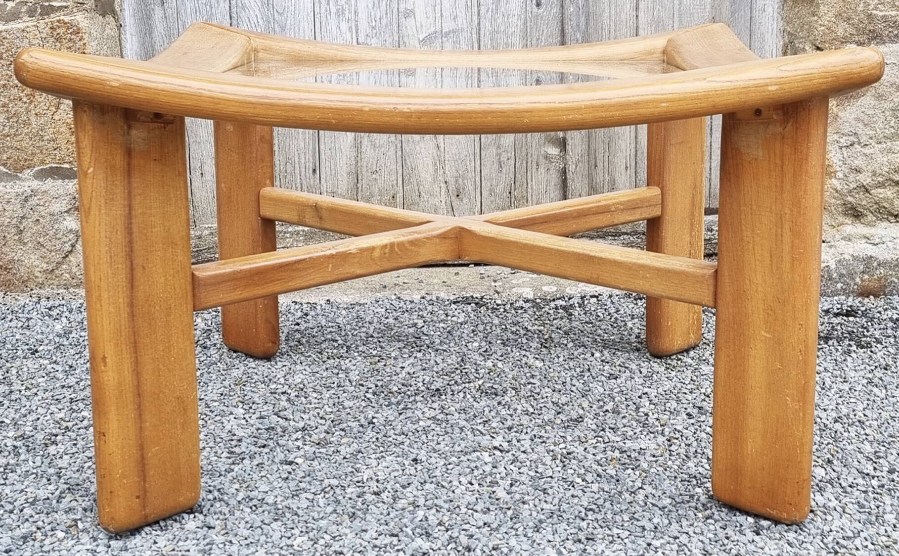 Scandinavian design coffee table, solid wood and glass, vintage, 70s