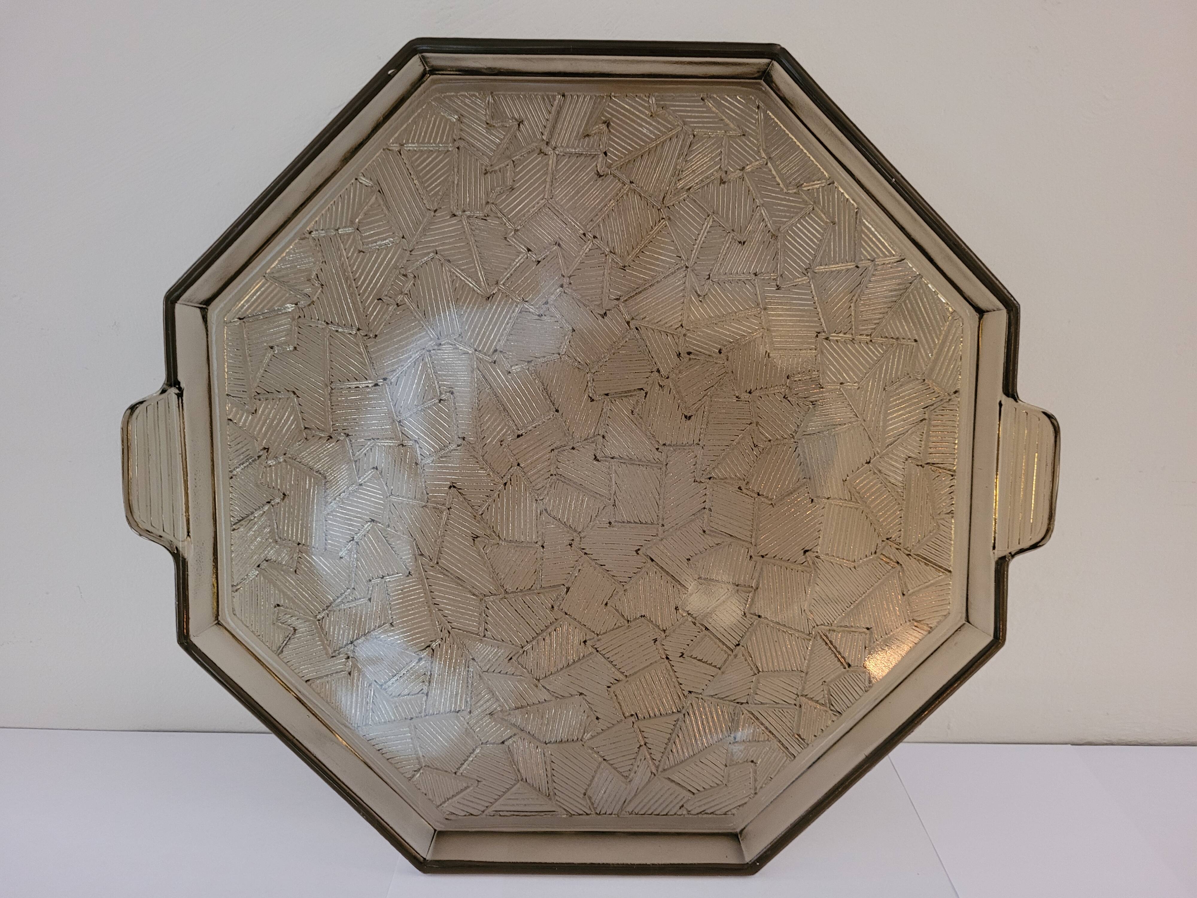 Plateau en verre fumé art déco