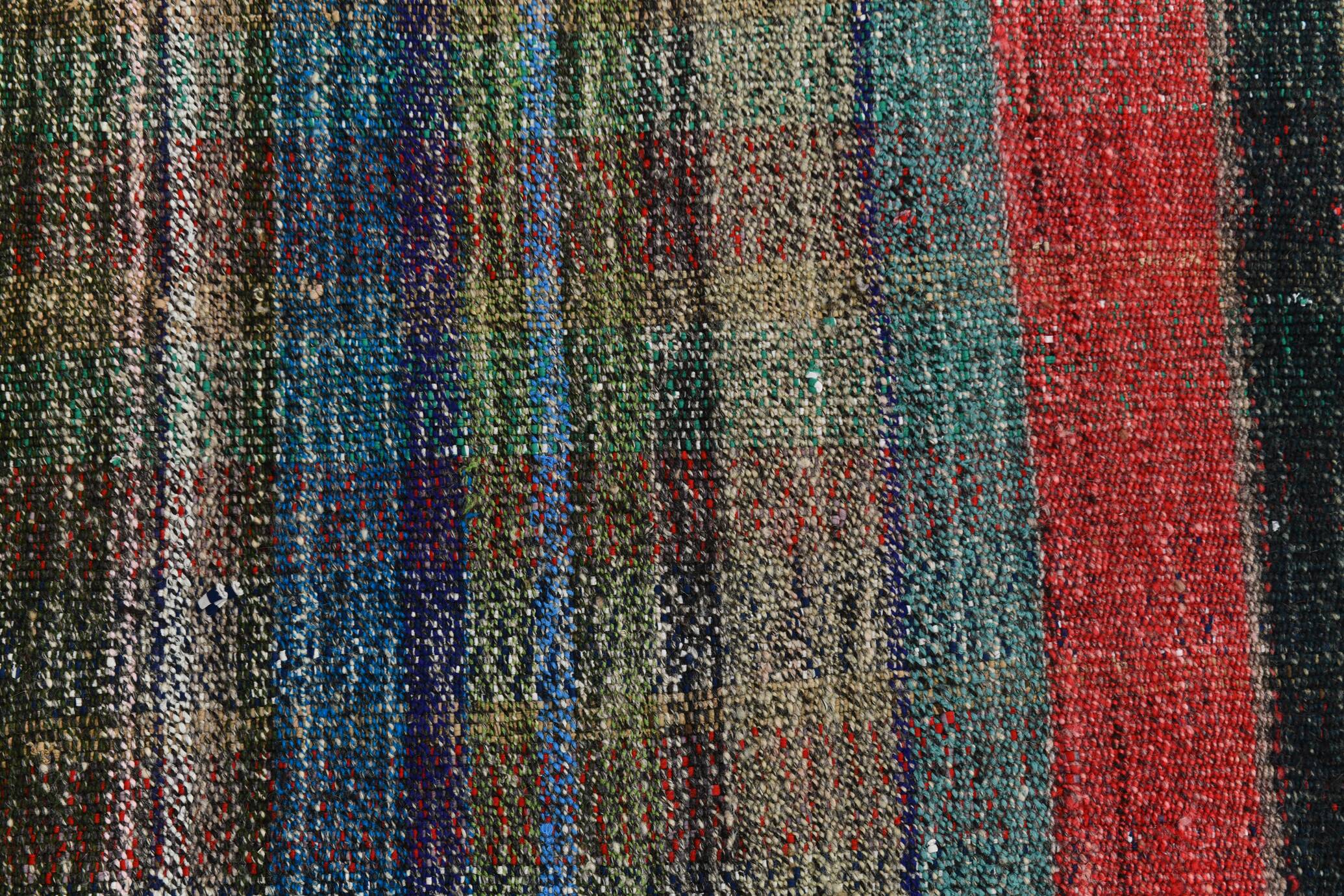 Kilim Red Brown Striped Pattern Vintage Kilim Rug, 93x232Cm