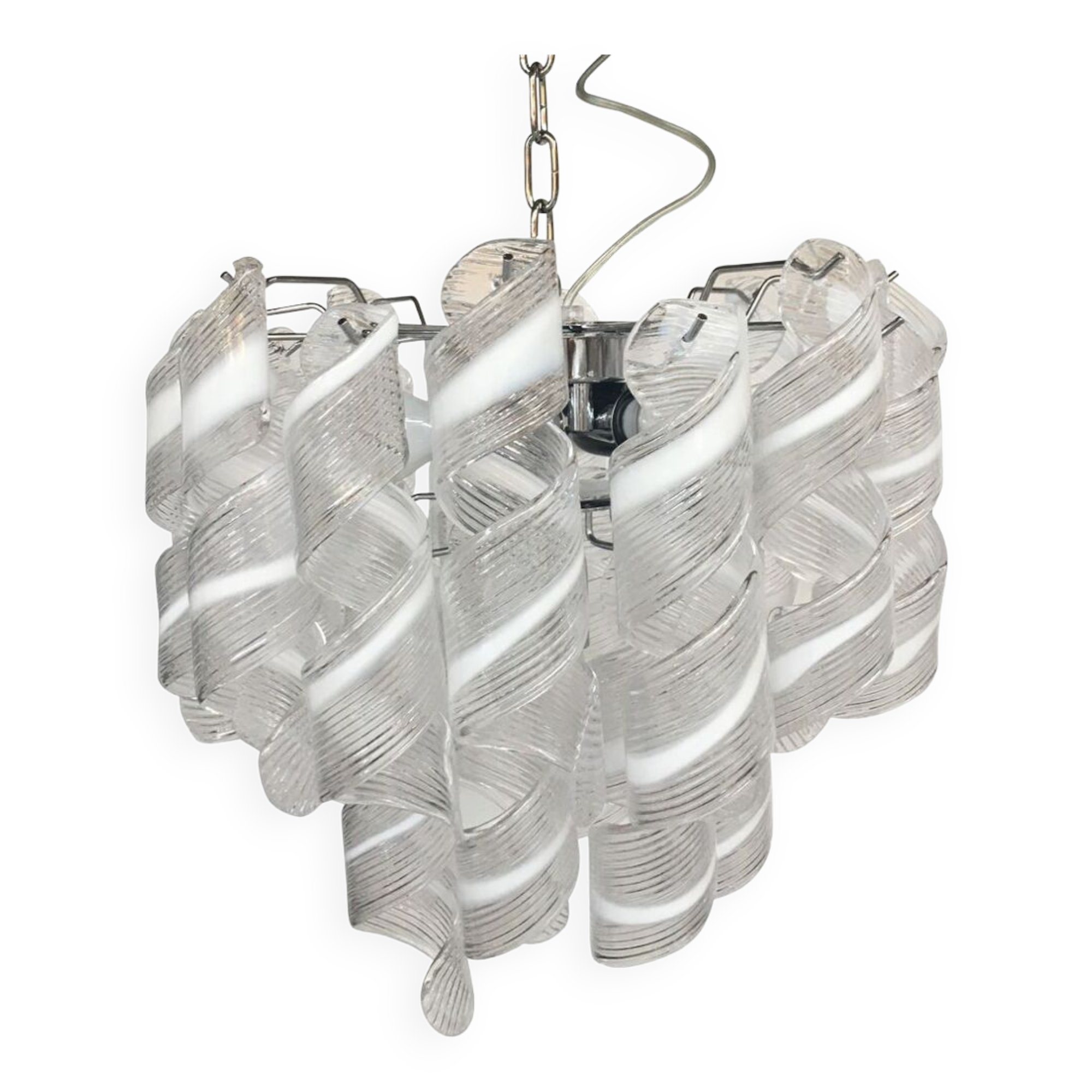 Transparent and white “ricci” murano glass chandelier d50