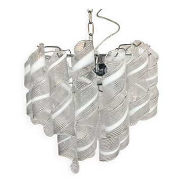 Transparent and white “ricci” murano glass chandelier d50