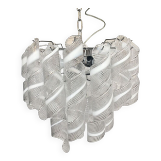 Lustre en verre de murano transparent et blanc « ricci » d50