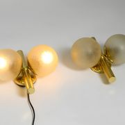 Pair of beautiful 60s Kaiser brass wall lamps with two golden glass spheres