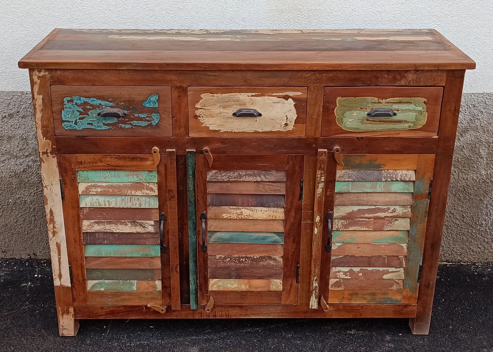 Commode en bois coloré 3 tiroirs et 3 portes | Selency